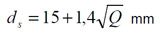 Ds = 15 + 1,4 * radice quadrata di Q - mm